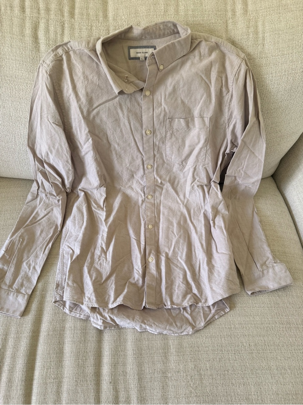 River Island Men's Light Beige Button-Down Shirt